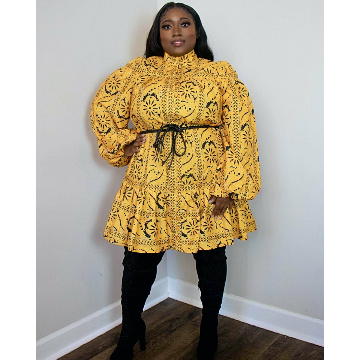 Maya Yellow Print Ruffled Hem Mini Dress - Shay B Shop