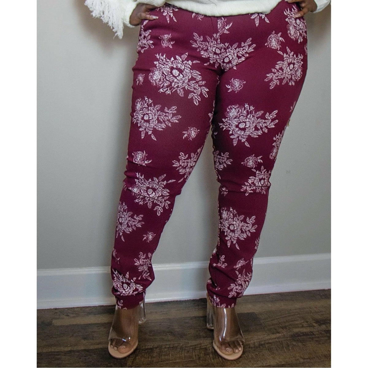 Dahlia Floral Print Skinny Pants - Shay B Shop