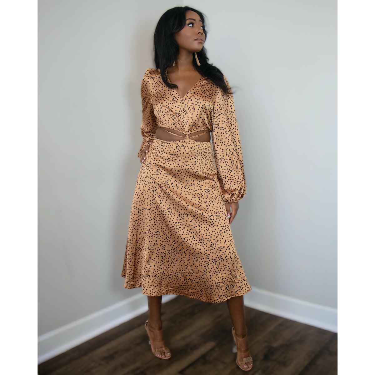 Golden Hour Spotted Cut-Out Dress - Shay B Shop