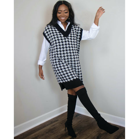 Natalie Houndstooth Knit Sweater Vest Dress - Shay B Shop